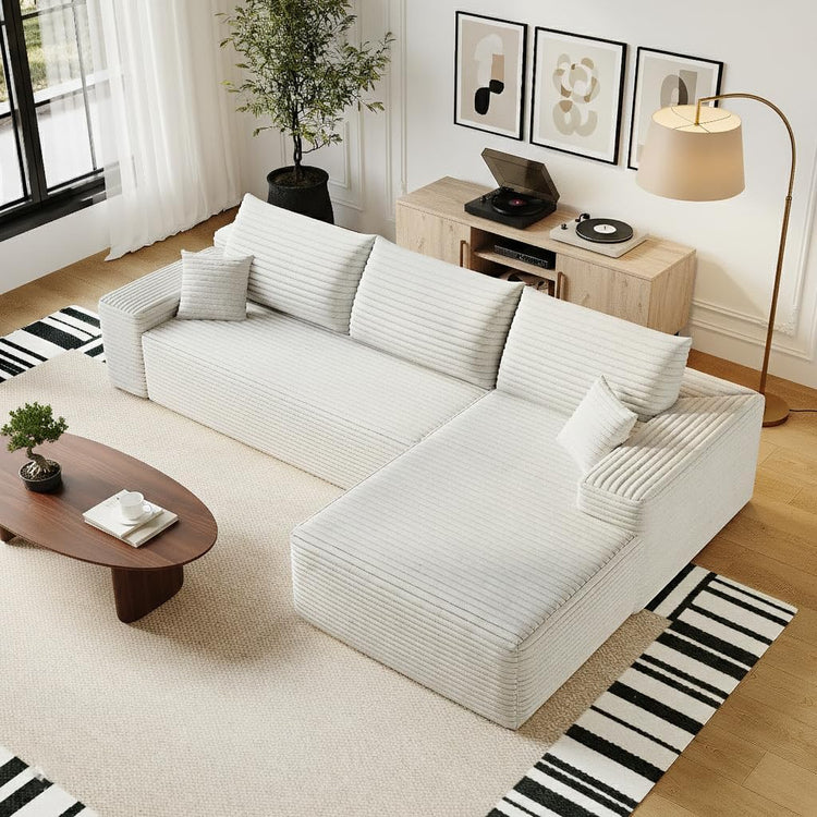 135" Oversized Compressed Sectional Sofa - 33D High-Density Foam Cloud Couch with Deep Seat - Minimalist 3-Piece Corduroy Upholstered Boneless Modular Lounge Couch | Breathable material, Full Foam, Anti-slip