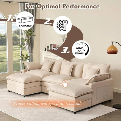108 Inch U Shape Sofa Sectional Sofa Comfortable Cloud Sofa with Removable Footstool