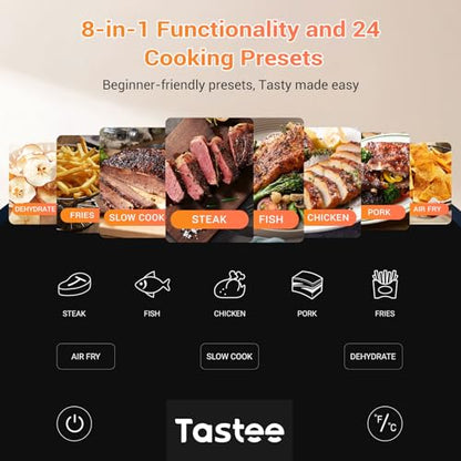 Tastee Ceramic Air Fryer, 8 in 1 Compact 5.5QT AirFryers, 450°F Digital Airfryer Dehydrator with Smart Probe, 24 Presets One touch Cooking, In app Recipes with Window, Dishwasher safe &amp; Non stick : Home &amp; Kitchen
