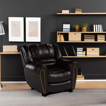 CANMOV Leather Recliner Chair, Classic and Traditional Manual Recliner Chair with Comfortable Arms and Back Single Sofa for Living Room, Nut Brown