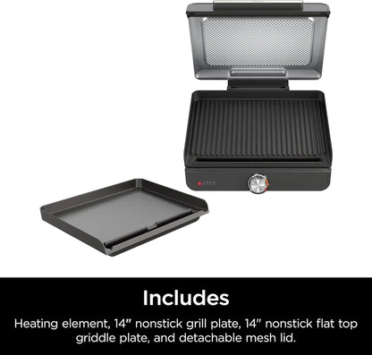 Ninja Griddle and Indoor Grill, 14锟? Electric Grill, For Steak, Burgers, Salmon, Veggies, and More, Pancake Griddle, Nonstick, Dishwasher Safe, 500F, Even Cooking, Silver, GR101