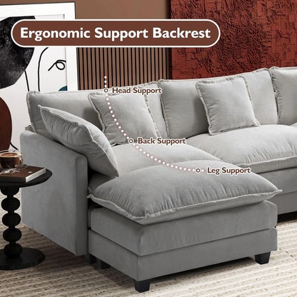 111.4 Inch L-Shaped Modern Sofa Modular Cloud Sofa Ottoman 4-Seater Chenille Deep Seat Sofa