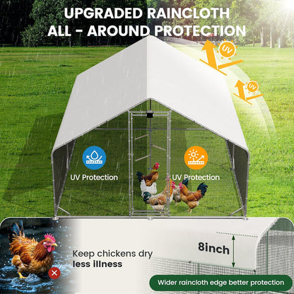 Large Walk-in Metal Chicken Coop with Run, Solar Light, UV Cover