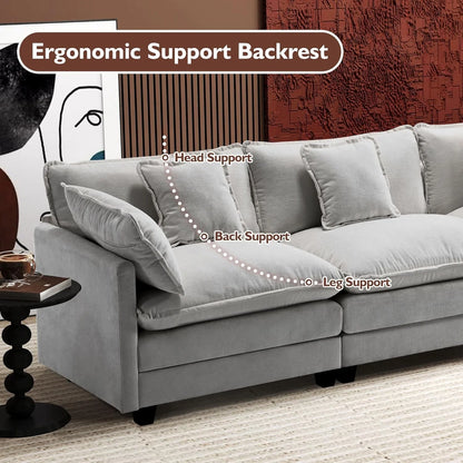 111.4 Inch L-Shaped Modern Sofa Modular Cloud Sofa Ottoman 4-Seater Chenille Deep Seat Sofa