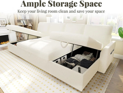 VanAcc Sofa Bed, Sleeper Sofa with Storage Chaise 2 in 1 Pull Out Couch Living Room