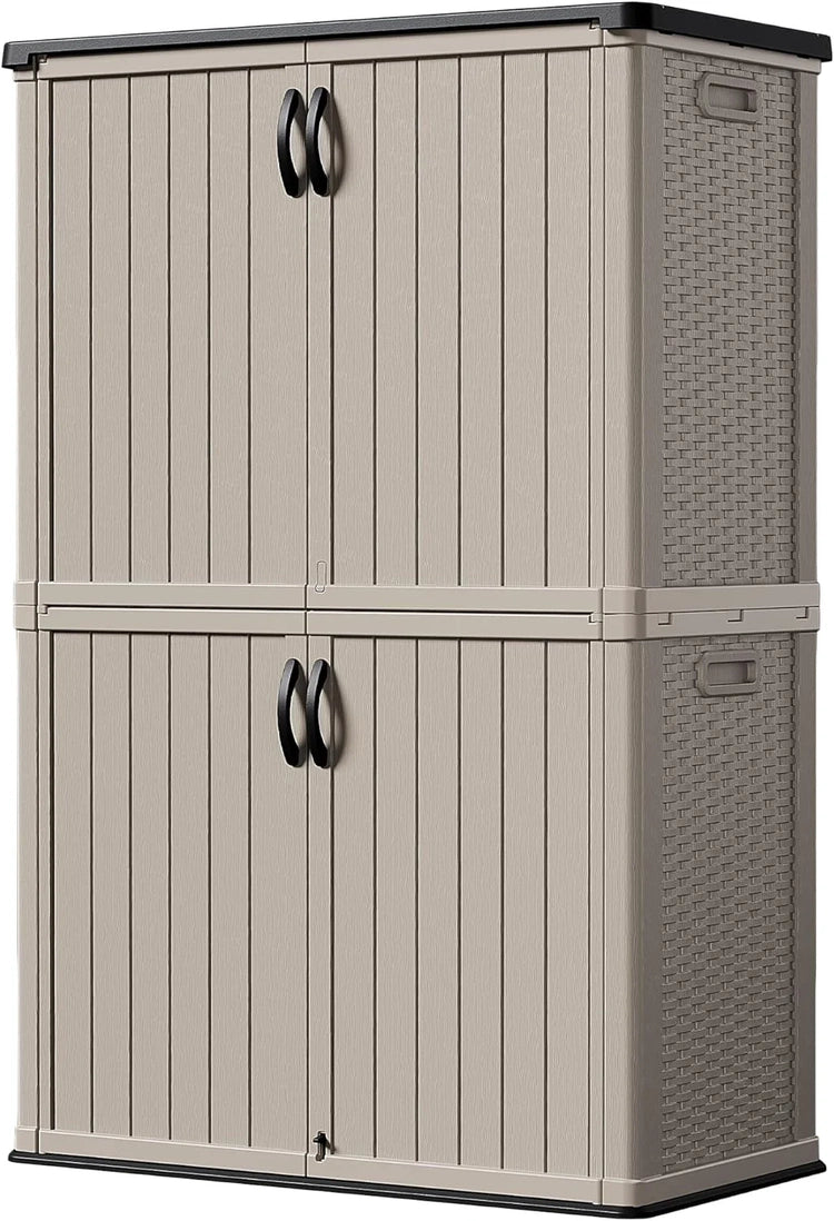 Devoko Outdoor Storage Cabinet 26 Cu Ft with Lockable Doors, Horizontal Storage Shed Waterproof Patio Tools Storage Box for Sofa Cushions, Gardening Tools and Accessories (White)