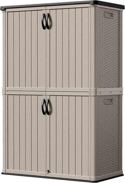 Devoko Outdoor Storage Cabinet 26 Cu Ft with Lockable Doors, Horizontal Storage Shed Waterproof Patio Tools Storage Box for Sofa Cushions, Gardening Tools and Accessories (White)