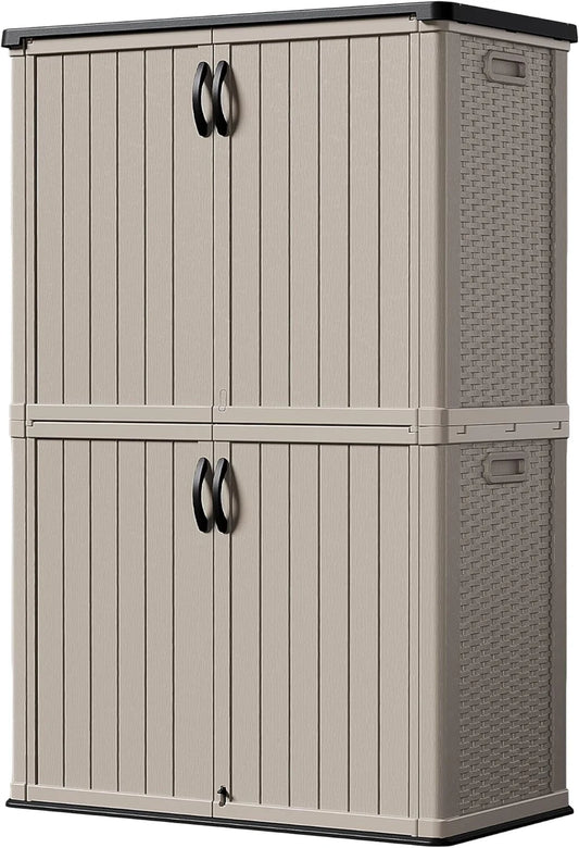 Devoko Outdoor Storage Cabinet 26 Cu Ft with Lockable Doors, Horizontal Storage Shed Waterproof Patio Tools Storage Box for Sofa Cushions, Gardening Tools and Accessories (White)