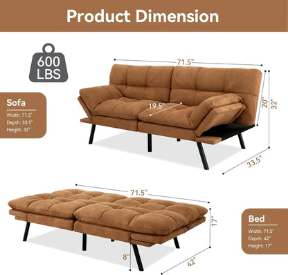 Amazon Basics Brown Loveseat,Convertible Couch Memory Foam Futon Sofa Bed Modern Sleeper Sofa for Small Compact Living Room,Office,Apartment, Linen Fabric