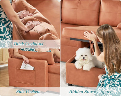 VanAcc Sofa Bed, Sleeper Sofa with Storage Chaise 2 in 1 Pull Out Couch Living Room