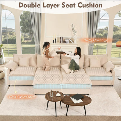 108 Inch U Shape Sofa Sectional Sofa Comfortable Cloud Sofa with Removable Footstool