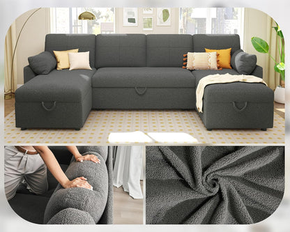 VanAcc Sofa Bed, Sleeper Sofa with Storage Chaise 2 in 1 Pull Out Couch Living Room