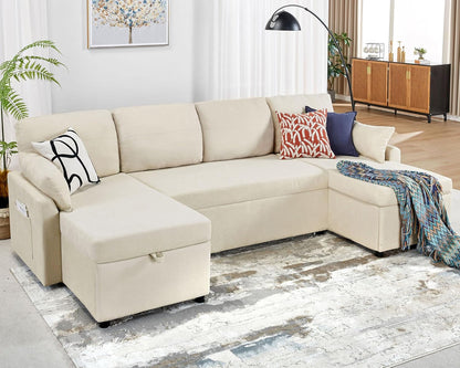 VanAcc Sofa Bed, Sleeper Sofa with Storage Chaise 2 in 1 Pull Out Couch Living Room