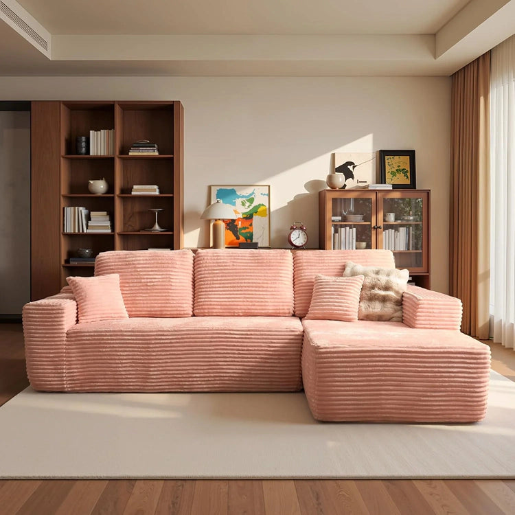 ovios 104" Cloud Sectional Couch with L-Shape Chaise,Modern Modular Sofa with Deep Seat, Upholstered Couches for Living Room Bedroom,No Assembly Required, Grey (Plush Corduroy Fabric)