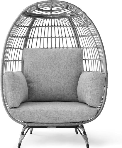 Best Choice Products Wicker Egg Chair Oversized Indoor Outdoor Lounger for Patio Backyard Living Room w/ 4 Cushions Steel Frame 440lb Capacity - Ivory