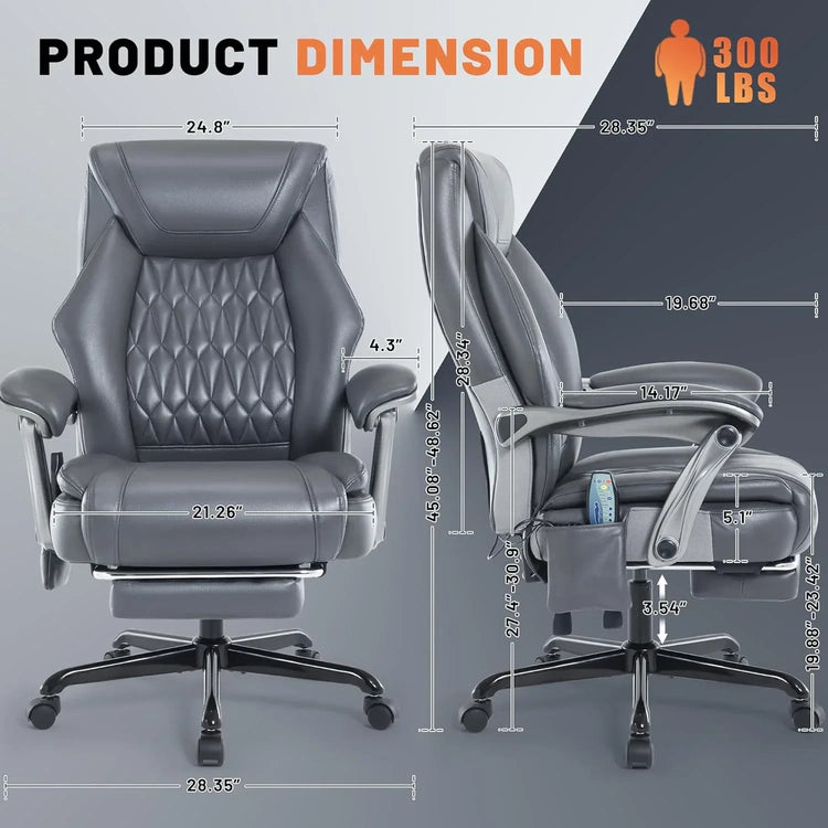 Massage Office Chair with Heating and Footrest Ergonomic Executive Reclining Office Chair