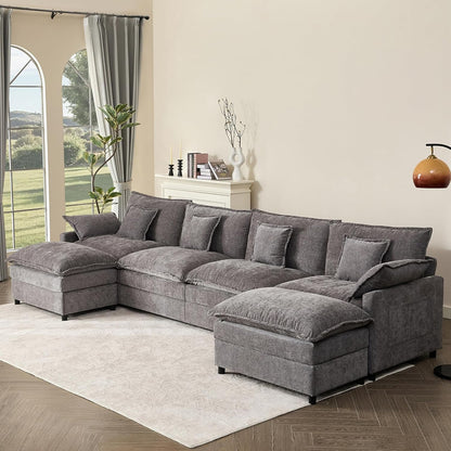 108 Inch U Shape Sofa Sectional Sofa Comfortable Cloud Sofa with Removable Footstool