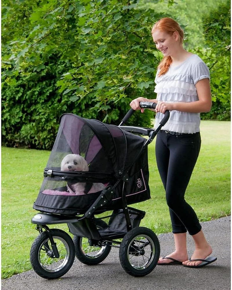 No-Zip NV Pet Stroller for Cats/Dogs Zipperless Entry Easy One-Hand Fold Gel-Filled Tires Plush Pad + Weather Cover Included 3 colors