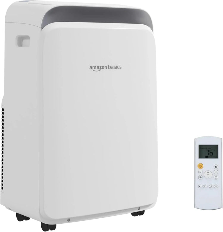 Amazon Basics 3-In-1 Portable Air Conditioner with Remote, Timer, Sleep Mode, Auto Swing, Dehumidifier, 10000 BTU (ASHRAE)/6000 BTU (SACC), Cools Bedroom Up to 450 Sqf, White
