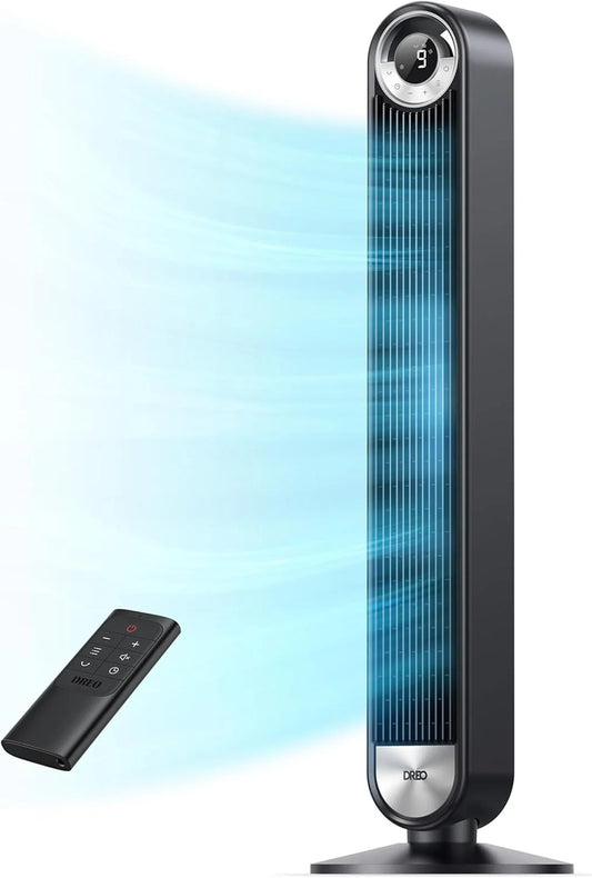 DREO Tower Fan for Bedroom, 90掳 Oscillating Standing Fan with 28ft/s Velocity, 20dB Quiet for Sleep, DC Motor, 9 Speeds, 4 Modes, 12H Timer, Voice & APP & Remote Control, 42" Cruiser Pro T2 S