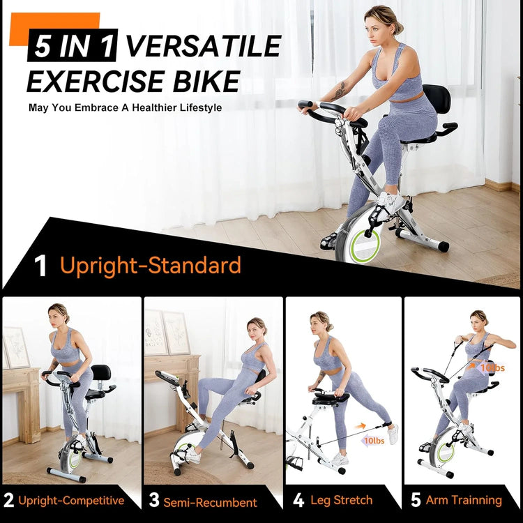 Foldable Exercise Bike Stationary Bikes for Home, 5 IN 1 Indoor Workout Bike, Cycling Bike with 16-Level Quiet Magnetic Resistance, 6.6 LBS Flywheel and 300LBS Capacity, 2025 Designed 817 X-bike