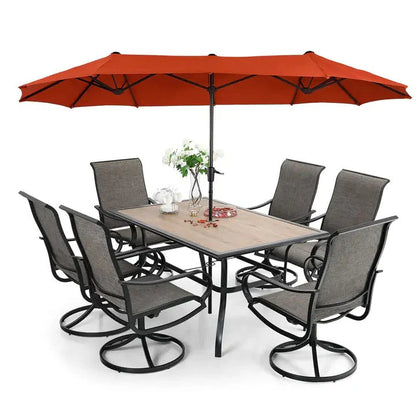 8 Pieces Patio Dining Set with Umbrella,Outdoor Furniture Set with 6 Sling Dining Swivel Chairs