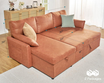 VanAcc Sofa Bed, Sleeper Sofa with Storage Chaise 2 in 1 Pull Out Couch Living Room