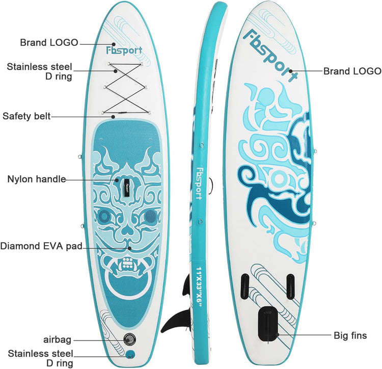Premium Stand Up Paddle Board Yoga Board with Durable SUP Accessories & Carry Bag | Wide Stance Surf Control Non-Slip Deck Leash Paddle and Pump for Youth & Adult
