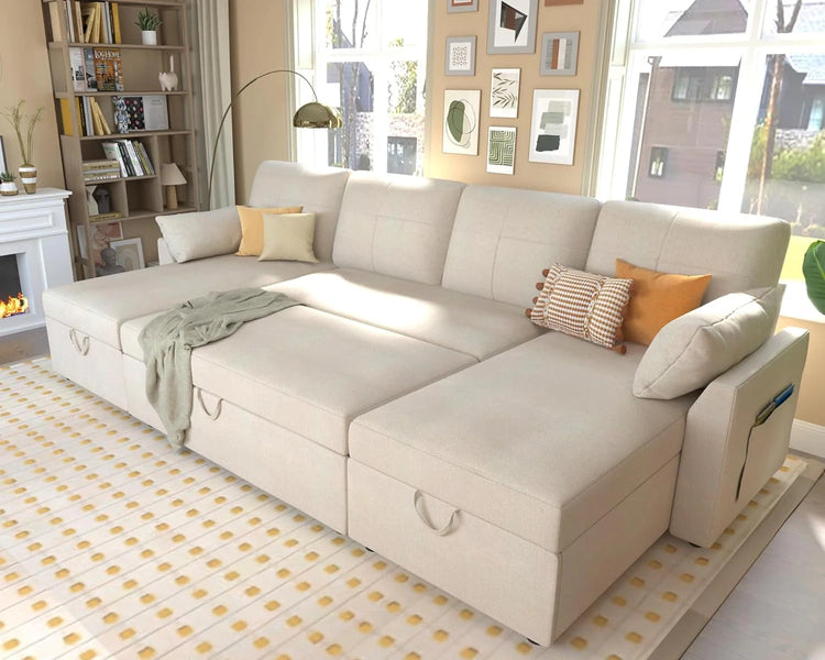 VanAcc Sofa Bed, Sleeper Sofa with Storage Chaise 2 in 1 Pull Out Couch Living Room