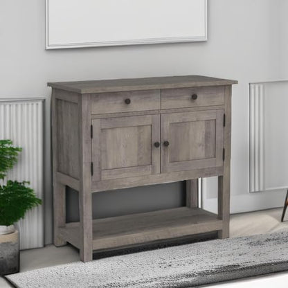 HOSTACK Farmhouse Console Table with 2-Door Cabinet & 2 Drawers, Coffee Bar, Entryway Table with Storage Shelf, Sofa Tables Buffet Sideboard for Kitchen, Hallway, Dining, Living Room, Rustic Brown
