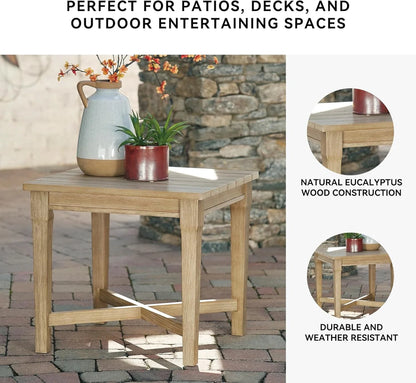 Signature Design by Ashley Clare View Coastal Outdoor Patio Eucalyptus Sofa with Cushions, Beige