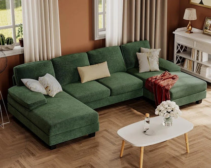 Furmax Sectional Couches for Living Room, U-Shaped Sofa Couch with Linen Fabric, 4 Seat Sofa Set with Double Chaise for Apartment (Fabric, Grey)