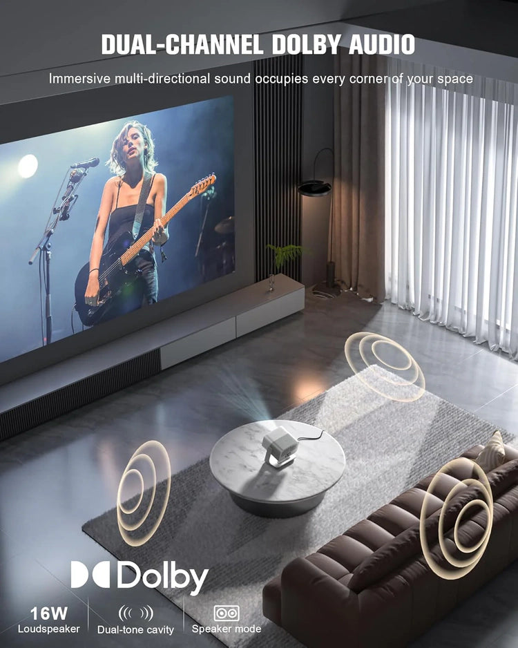 Smart Projector with WiFi and Bluetooth, VOPLLS Outdoor Projectors with Dolby/Auto Focus