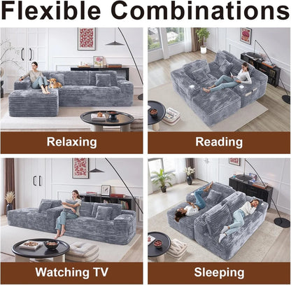 Cloud Sectional Couch with L-Shape Chaise, Modern Modular Sofa with Deep Seat, Built-in Cup Holder & Storage Pocket for Living Room Bedroom, No Assembly Required (Dark Gray, Left Sitting Chaise)