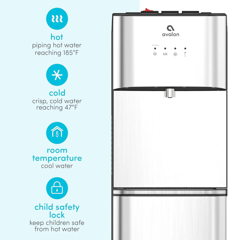 Limited Edition Self Cleaning Water Cooler Water Dispenser - 3 Temperature Settings - Hot, Cold & Room Water, Durable Stainless Steel Construction, Bottom Loading .