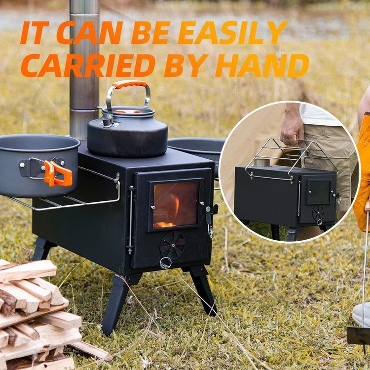 Hot Tent Stove Wood Stove, Small Wood Stove for Outdoor Heating and Cooking, Ice Fishing, Hunting