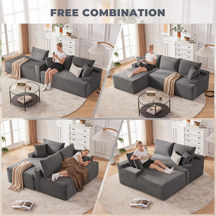 110 Cloud Sectional Couch, Boneless Sofa for Living Room Modular Sectional Sofa with Deep Seat