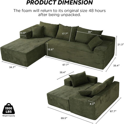 Cloud Sectional Couch with L-Shape Chaise,Modern Modular Sofa with Deep Seat, Upholstered Couches for Living Room Bedroom,No Assembly Required, Beige (Left Facing Chaise)