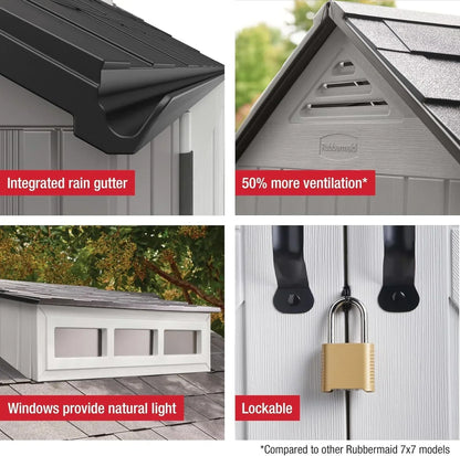 Rubbermaid Resin Outdoor Storage Shed With Floor Weather Resistant Gray Organization for Home