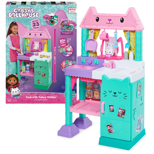 Gabby's Dollhouse Cakey Cat Kitchen Set for Kids, 3ft Tall Play Kitchen with Sounds & Accessories
