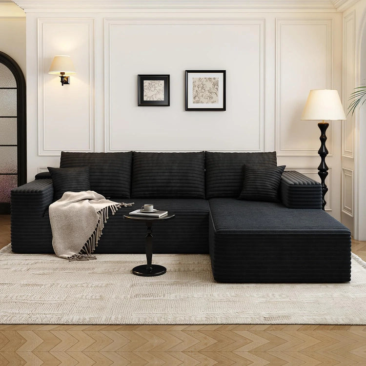 107.5" Cloud Modular Sectional Sofa Couch with L-Shape Chaise,Modern Minimalist Upholstered Couches for Living Room Bedroom,Deep Seat Corner Couch .No Assembly Required (Black,Left Facing Chaise)