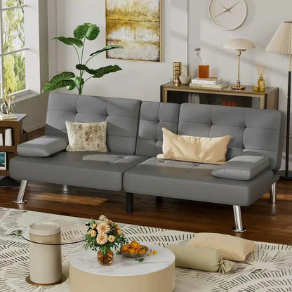 Homall Futon Sofa Bed Leather Futon Couch with Armrests Adjustable Recliner Sleeper Sofa Bed