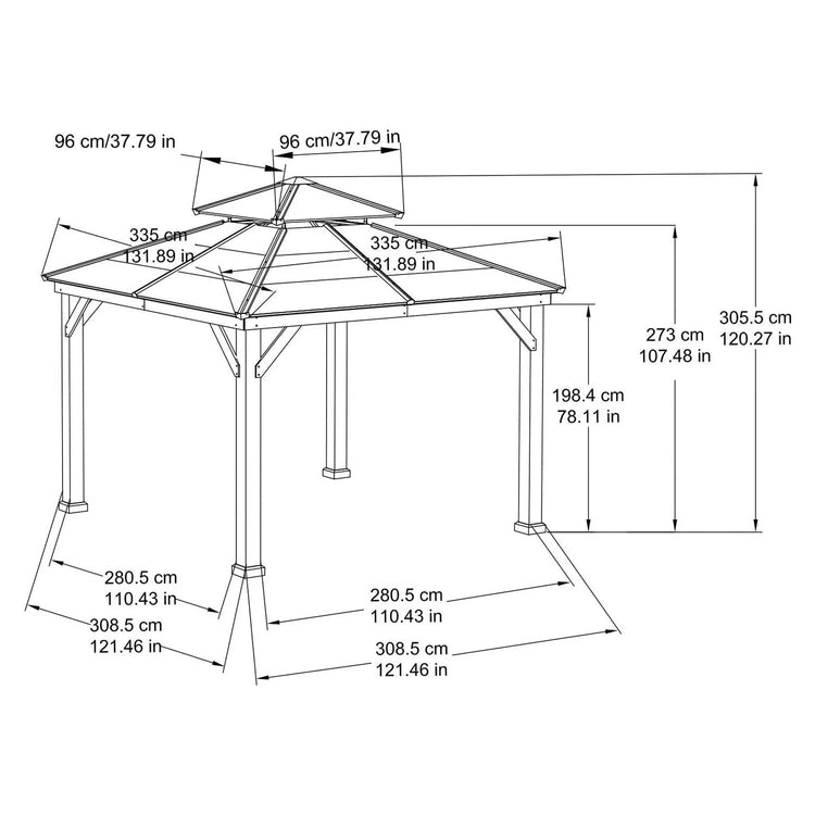 10 ft. x 10 ft. Cedar Framed Gazebo with Steel 2-Tier Hip Roof Hardtop