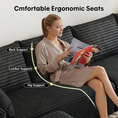 107.5" Cloud Modular Sectional Sofa Couch with L-Shape Chaise,Modern Minimalist Upholstered Couches for Living Room Bedroom,Deep Seat Corner Couch .No Assembly Required (Black,Left Facing Chaise)