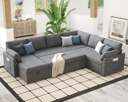 VanAcc Sofa Bed, Sleeper Sofa with Storage Chaise 2 in 1 Pull Out Couch Living Room