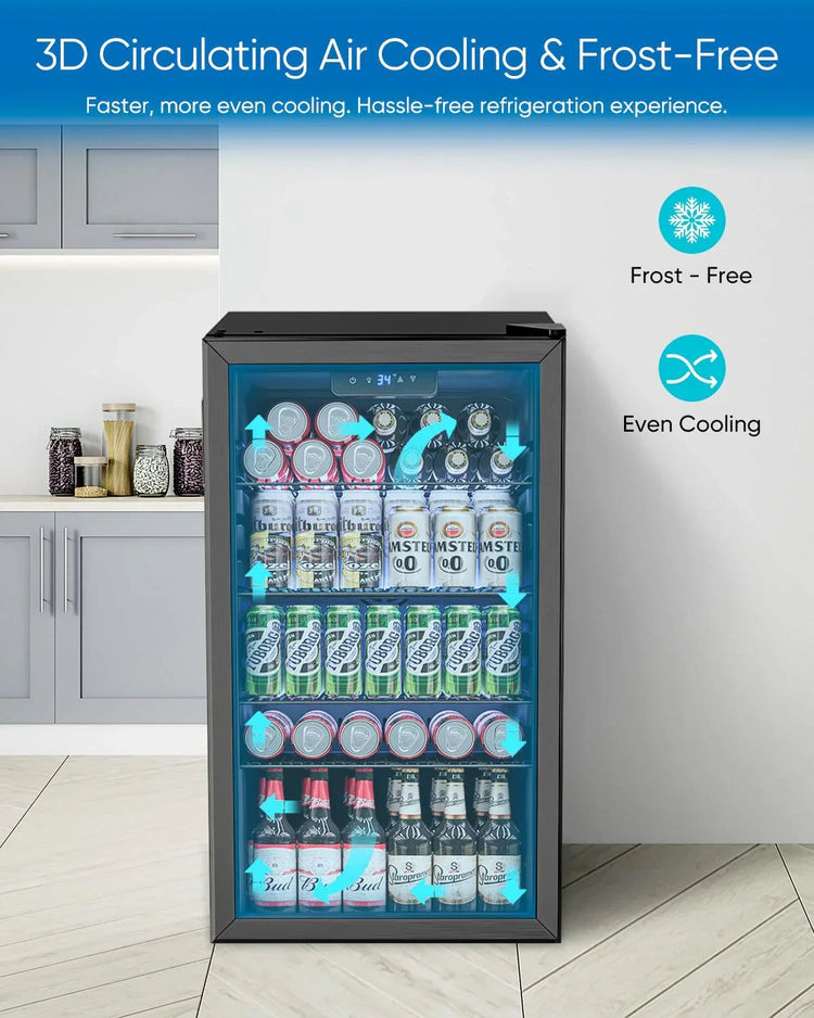 Beverage Refrigerator Cooler 126 Can Mini Fridge Glass Door for Drinks Soda Beer Wine Refrigerator
