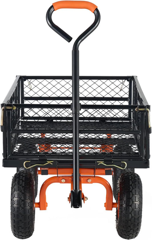 Garden Dump Cart, Heavy Duty Garden Wagon Yard Dump Wagon with Removable Sides, Convert to Flatbed, Utility Liner, 10in All Terrain Wheels