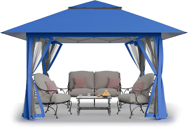 CROWN SHADES 13x13 Pop Up Gazebo, Canopy Tent, Gazebos on Clearance - Outdoor Gazebo for Backyard & Patio Furniture - Carpa Pop Up Tent with Wheeled STO-N-Go Cover Bag (Beige & Coffee)