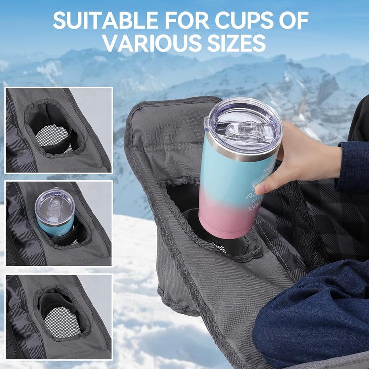Double Camping Chairs Padded Loveseat Chair for 2 Person - Heavy Duty Oversized Camping Couch for Adults Outdoor Lawn Beach - Portable Folding Sofa with Cup Holders and Carry Bag, Grey