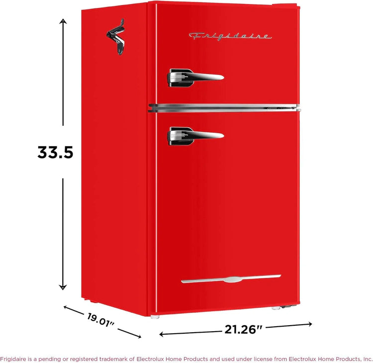 Frigidaire Retro Mini Fridge with Freezer Side Bottle Opener-Small 2 Door Refrigerator Office Bar